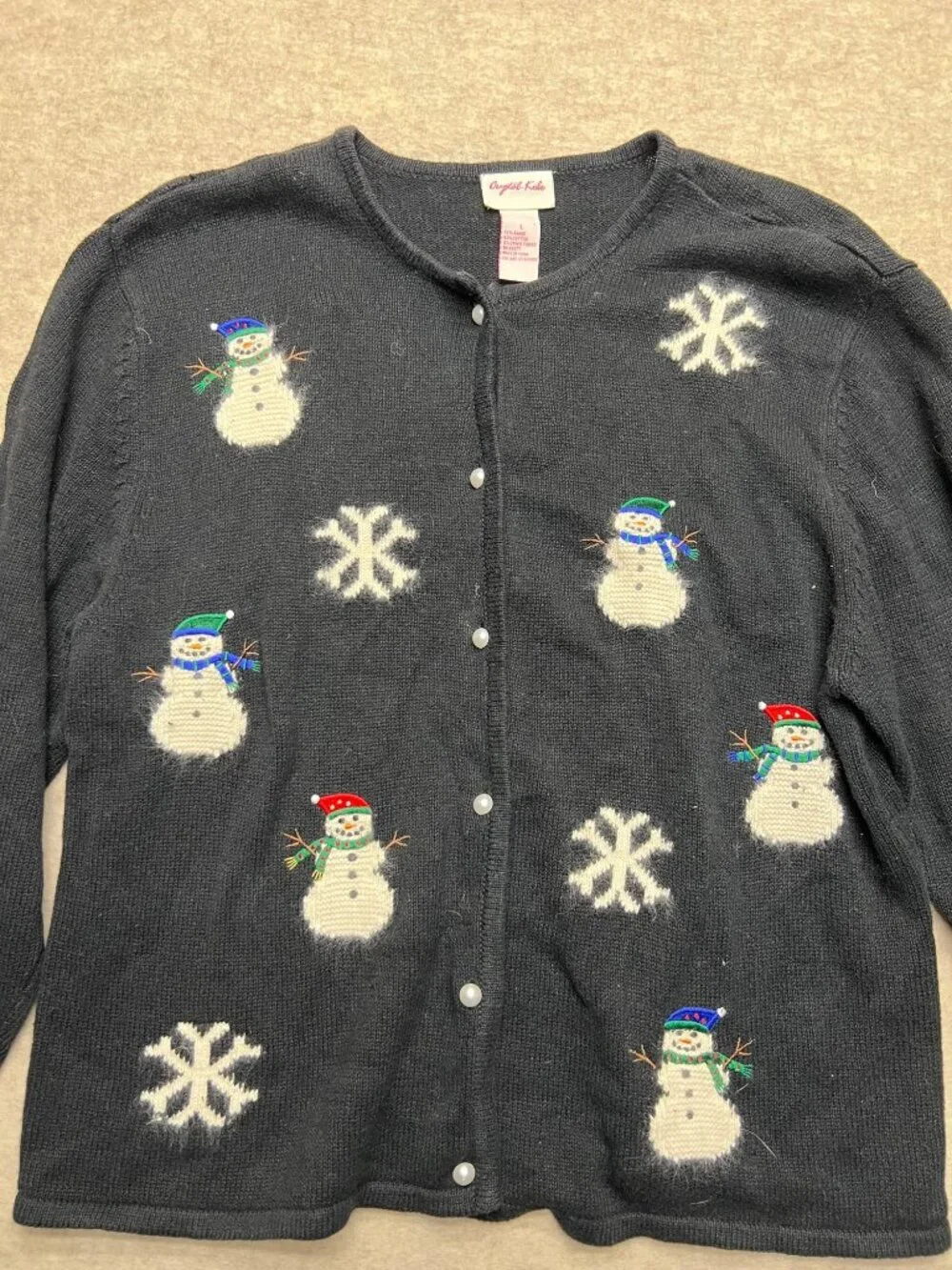 Vintage Crystal Kobe Snowman Cardigan Sweater Ugly Christmas Holidayinter sweate - Picture 2 of 8